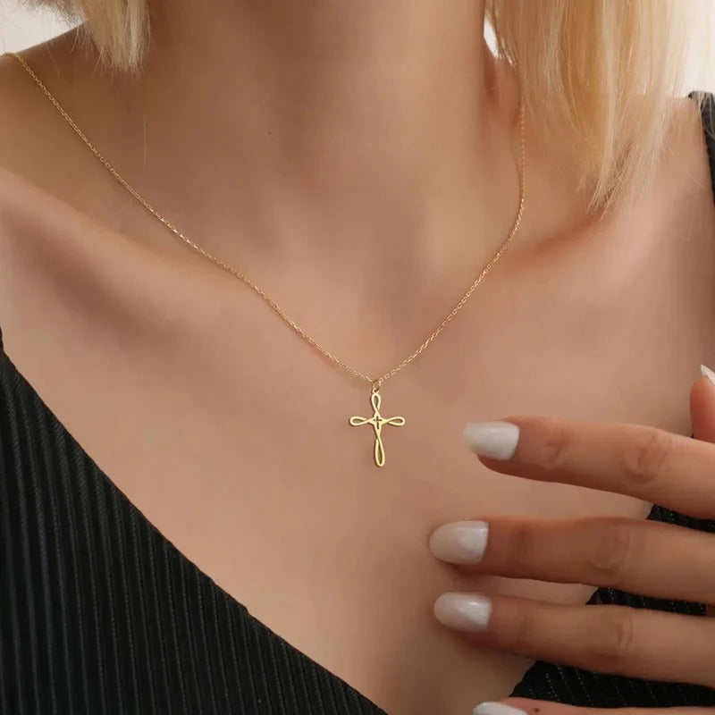 Stainless Steel Rounded Cross Pendant Necklace