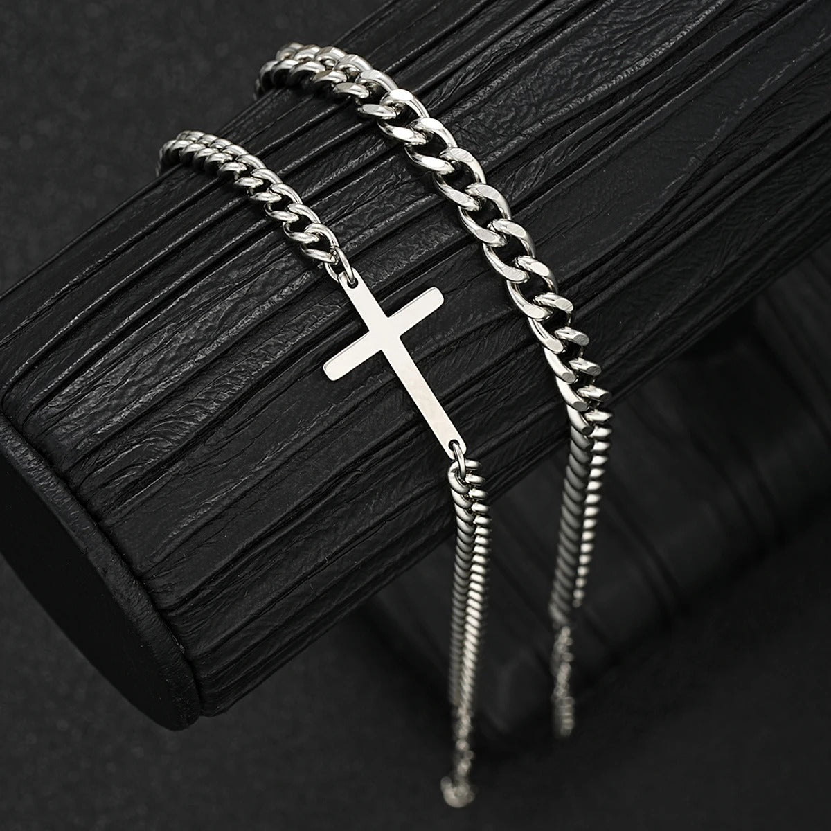 Stainless Steel Cross Cuban Chain Bracelets