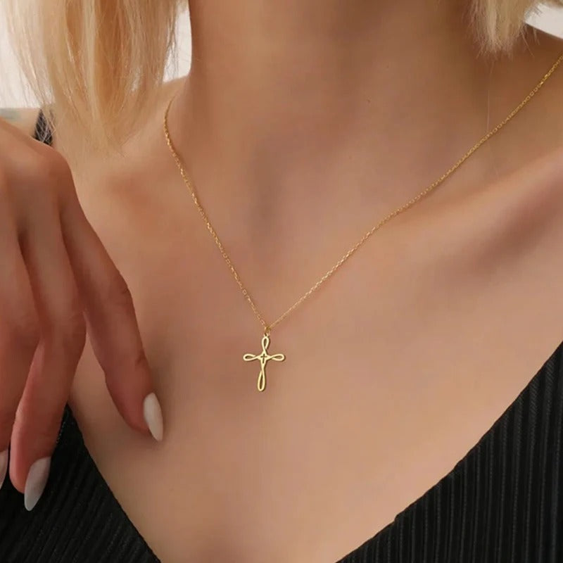 Stainless Steel Rounded Cross Pendant Necklace