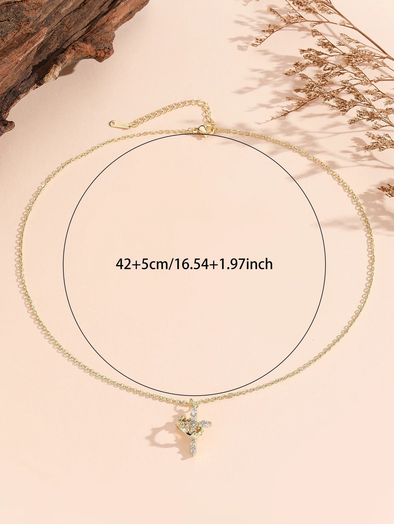 Rhinestone Cross Crown Pendant Necklace