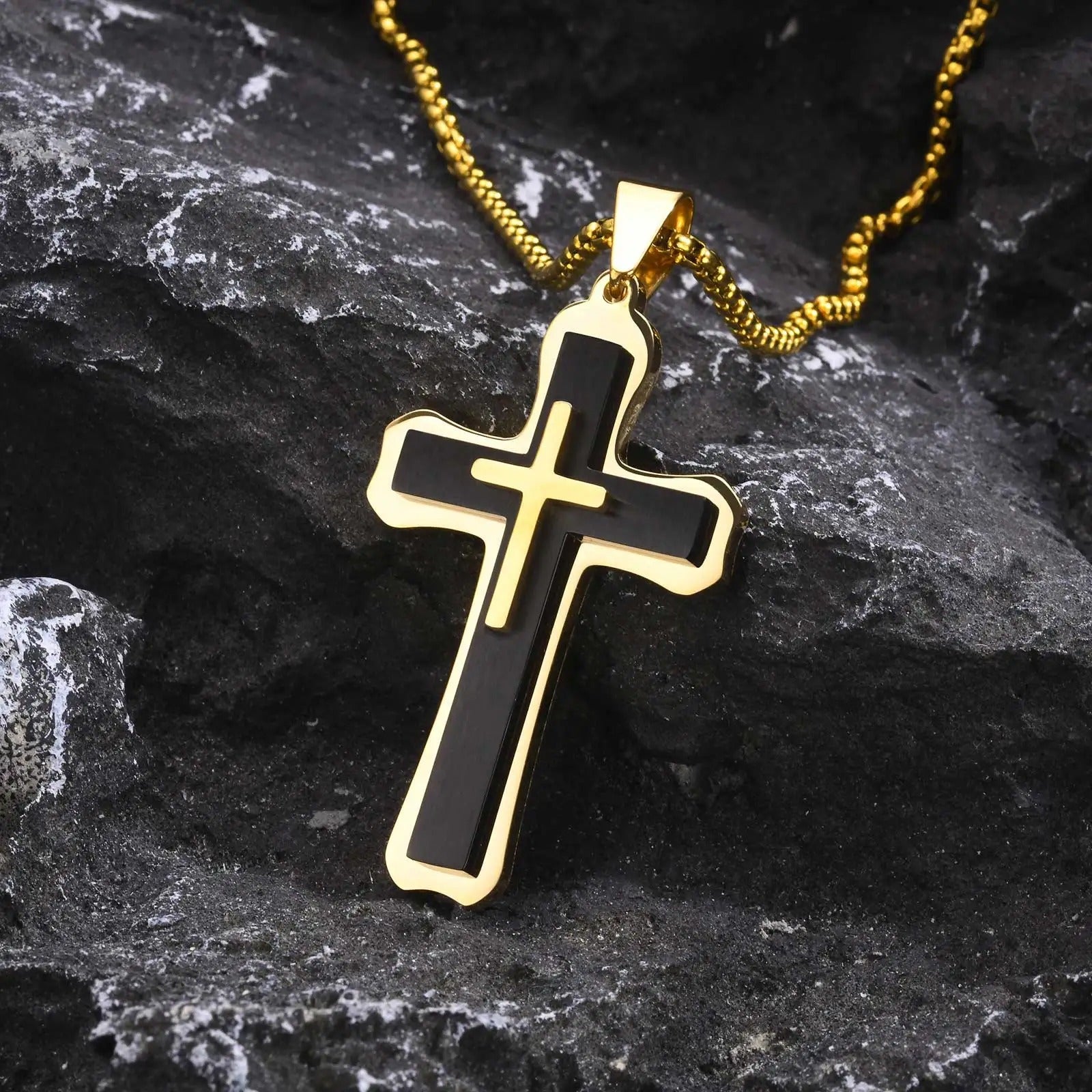 Stainless Steel 3-Layer Cross Necklace