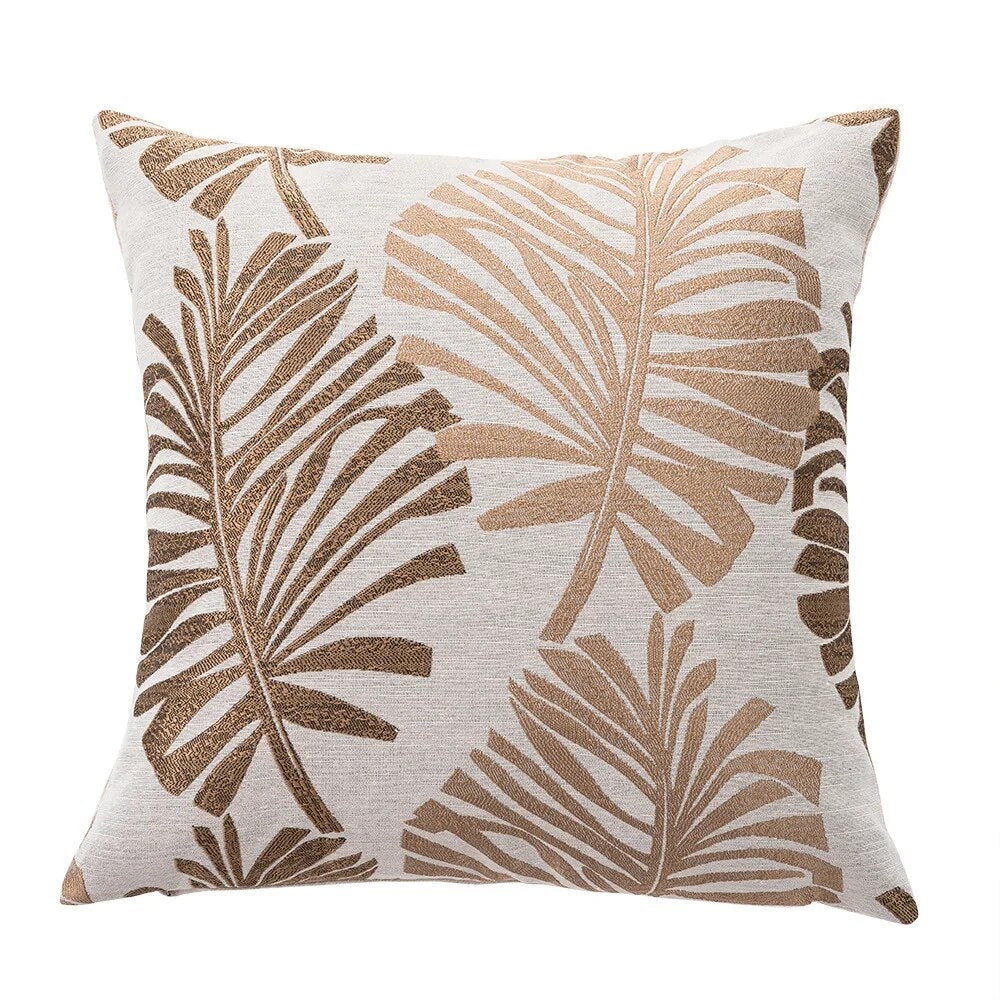 Leaf Embroidered Cushion Cover
