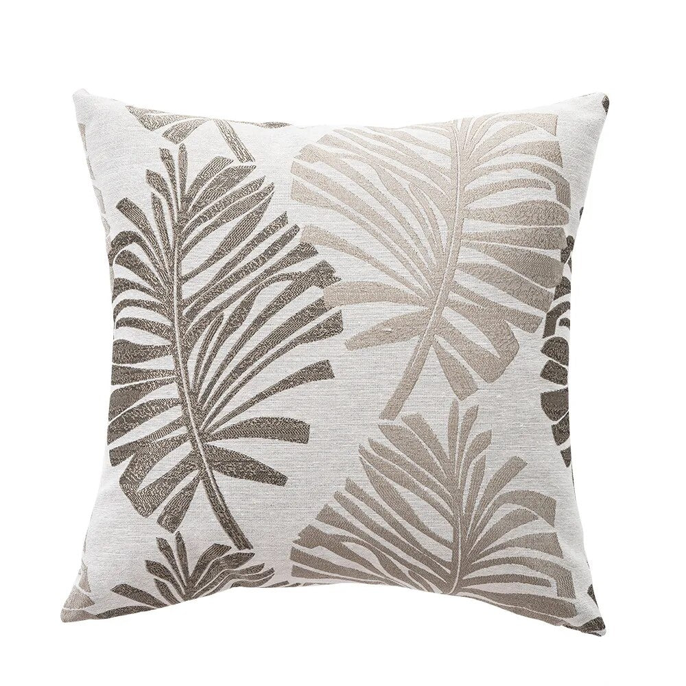Leaf Embroidered Cushion Cover