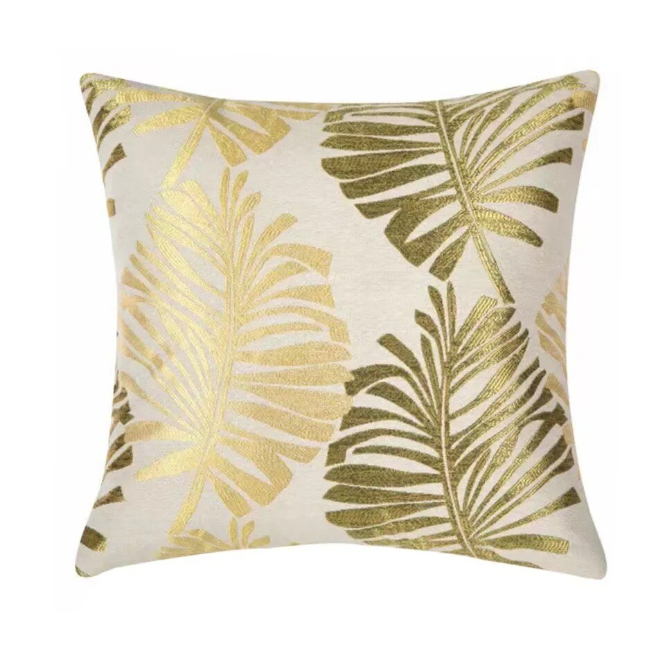 Leaf Embroidered Cushion Cover