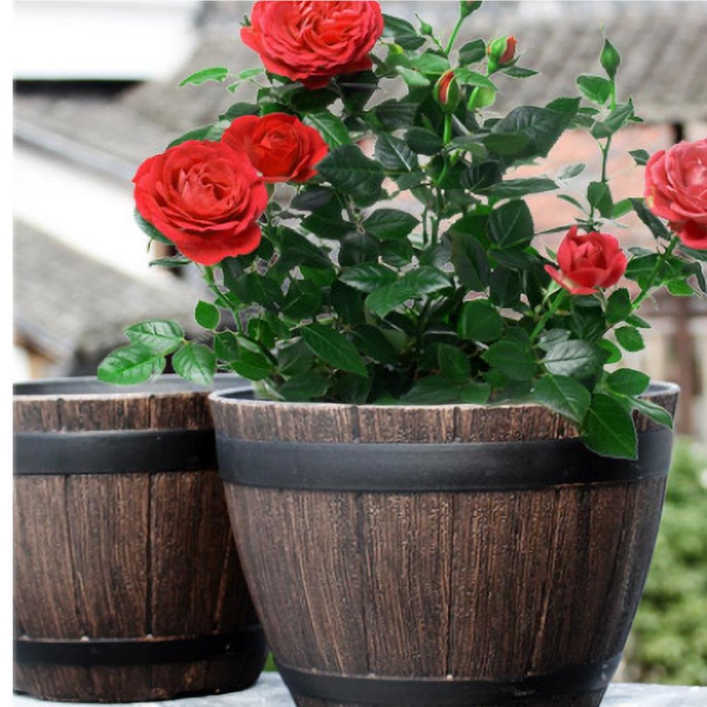 Classic Wood Barrel Shaped Flower Pot