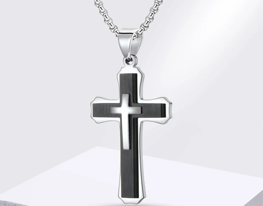 Stainless Steel 3-Layer Cross Necklace