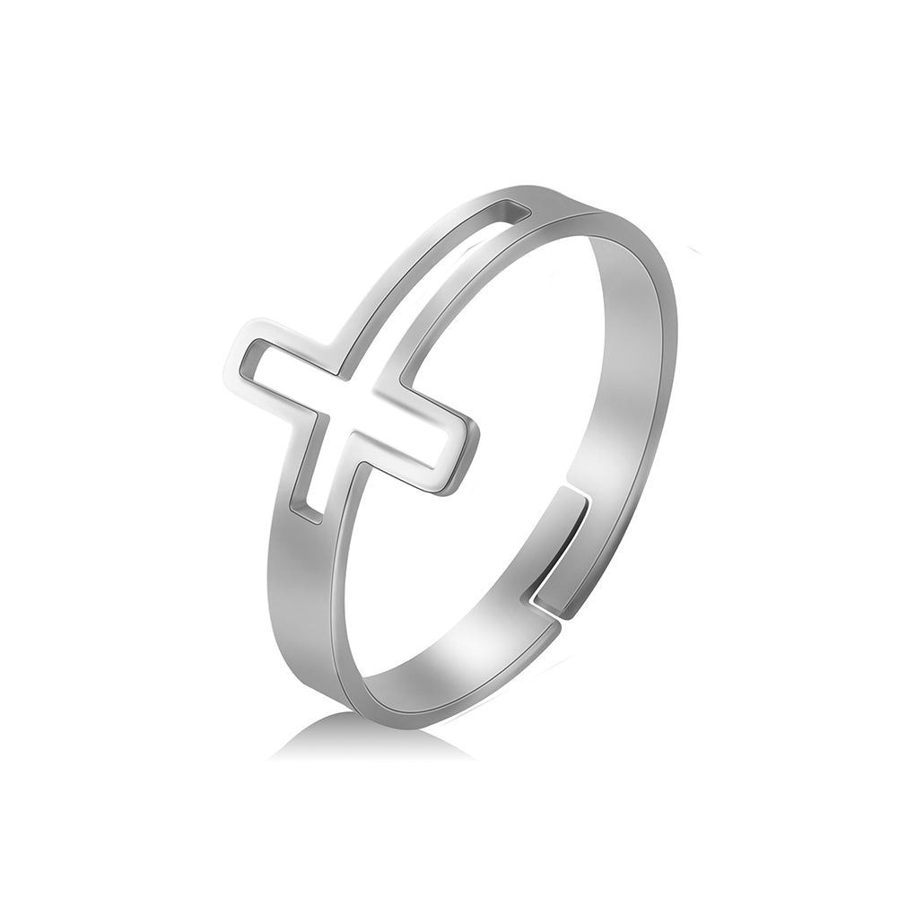 Hollow Cross Adjustable Stainless Steel Ring