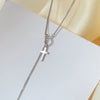 Double Cross Long Chain Silver Necklace