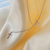 Double Cross Long Chain Silver Necklace