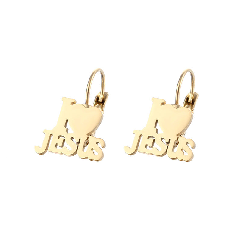 I  ♡ Jesus Stainless Steel Hoop Gold Earrings