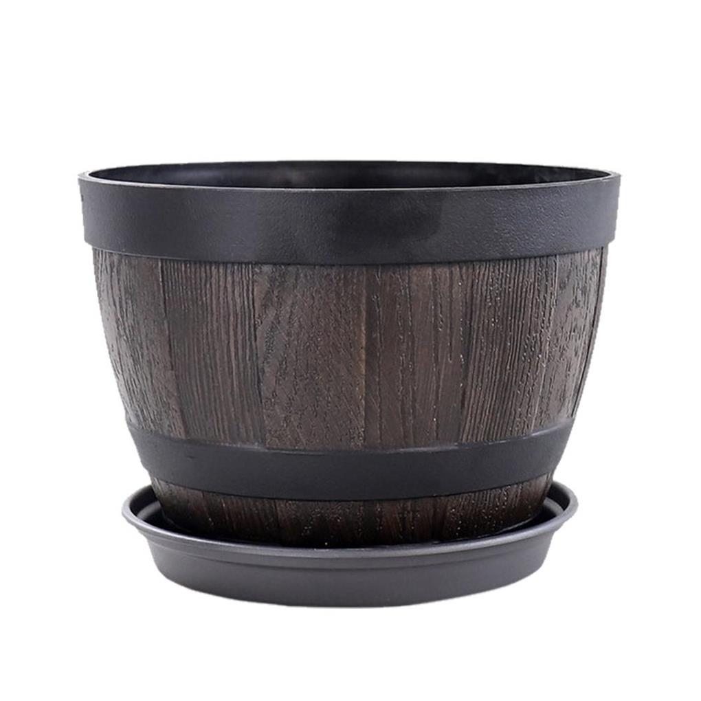 Classic Wood Barrel Shaped Flower Pot
