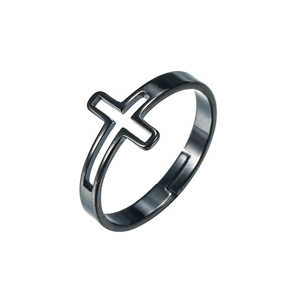 Hollow Cross Adjustable Stainless Steel Ring