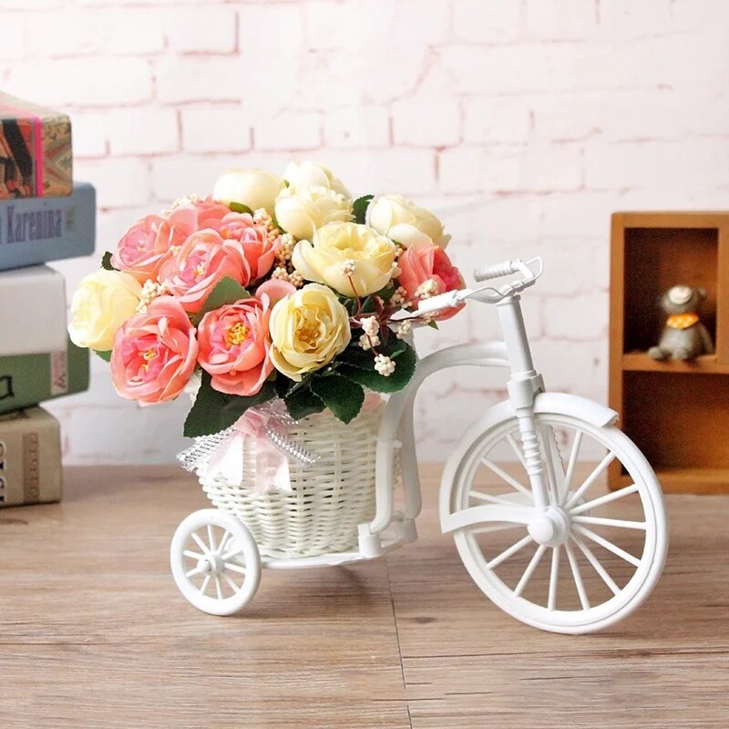 White Bicycle Silk Flower Decoration