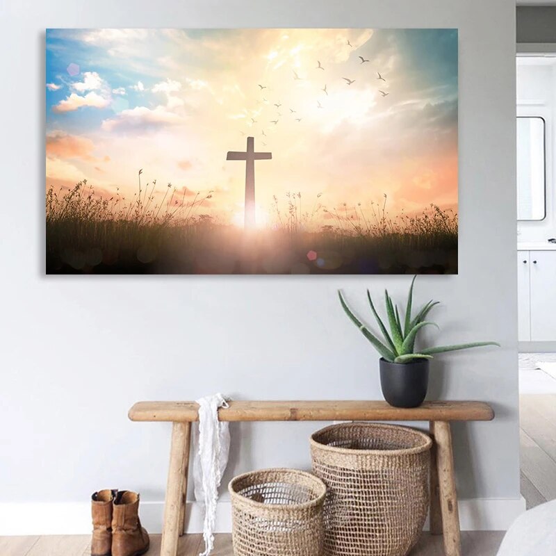 Cross Sunset Canvas Wall Art
