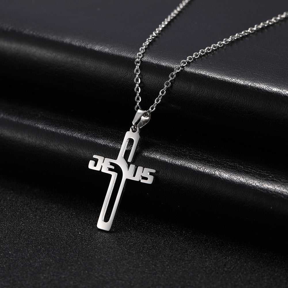 Stainless Steel Hollow Jesus Cross Necklace