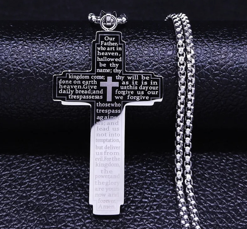 Stainless Steel The Lord's Prayer Cross Necklace