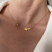 Gold Sideways Cross Pendant Necklace