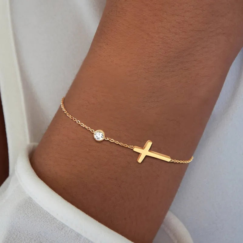 Gold Sideways Cross Pendant Necklace