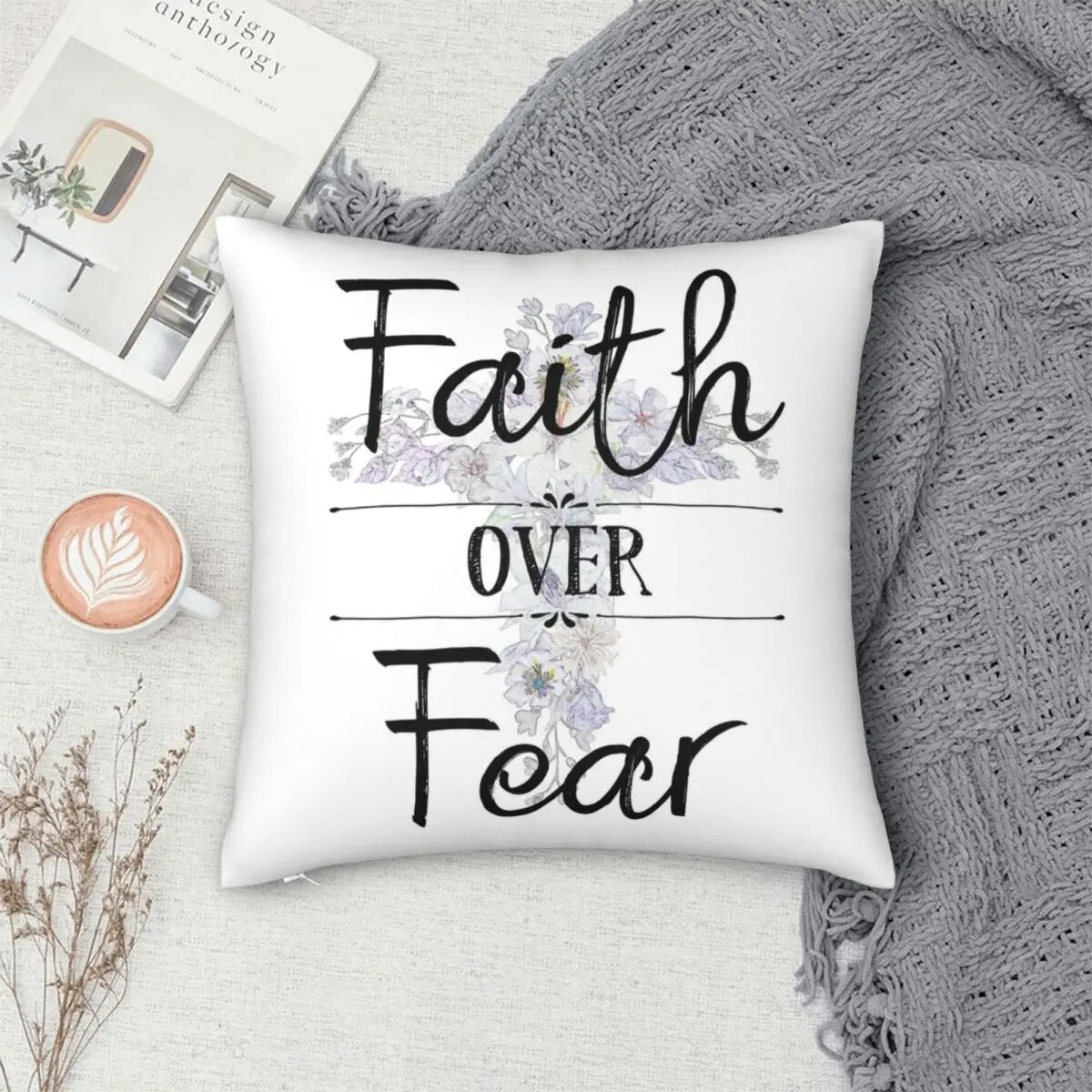 Faith Over Fear Floral Cross Cushion Cover