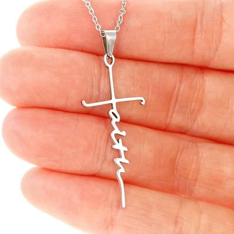Stainless Steel Faith Cursive Necklace