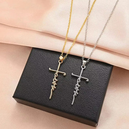 Stainless Steel Faith Cursive Necklace