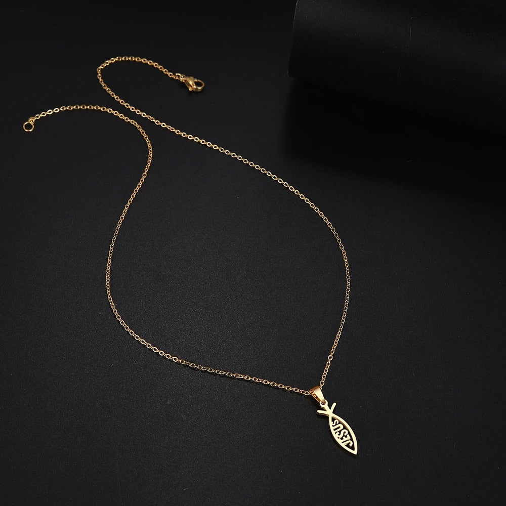 Stainless Steel Jesus Fish Necklace