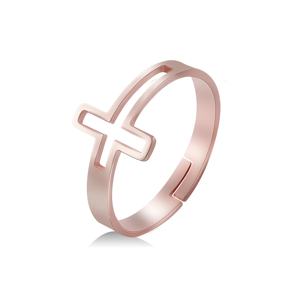 Hollow Cross Adjustable Stainless Steel Ring