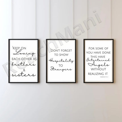 Hebrews 13.1-2 Scripture Black and White Canvas Wall Art