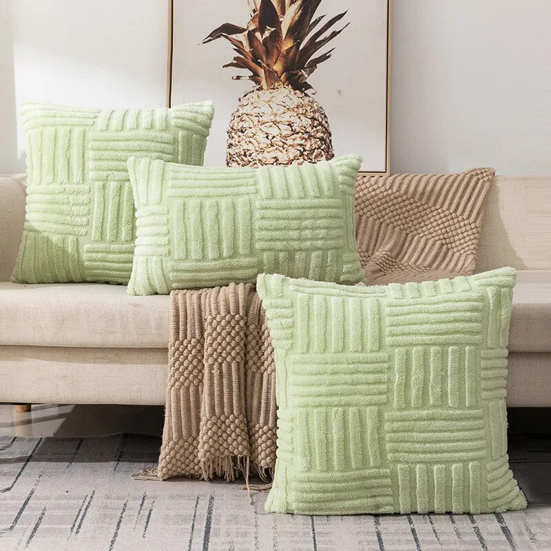 Plush Geometric Cushion Cover