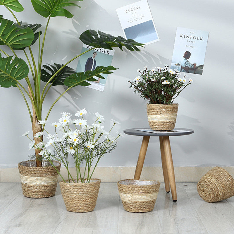 Woven Straw Flower and Plant Pot