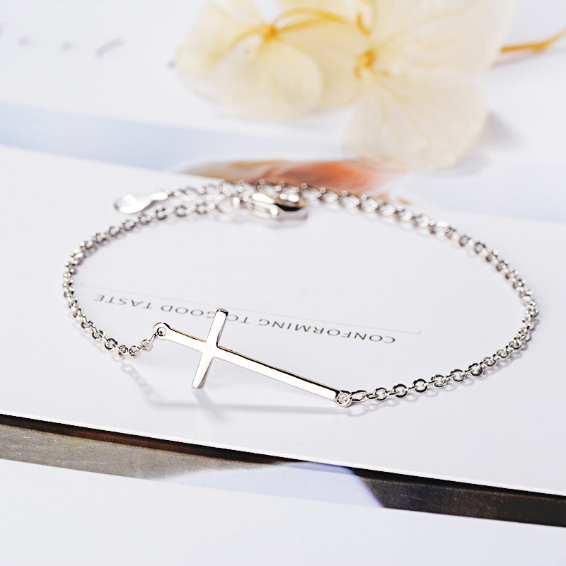 Sterling Silver Elegant Cross Charm Bracelet