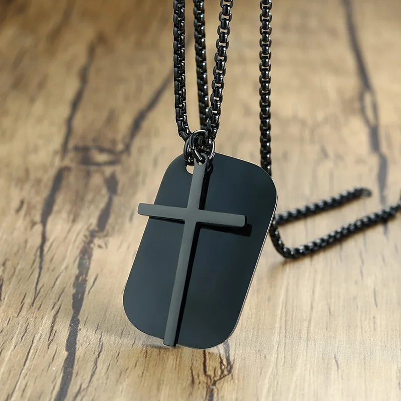 Stainless Steel Cross and Bible Verse Dog Tag