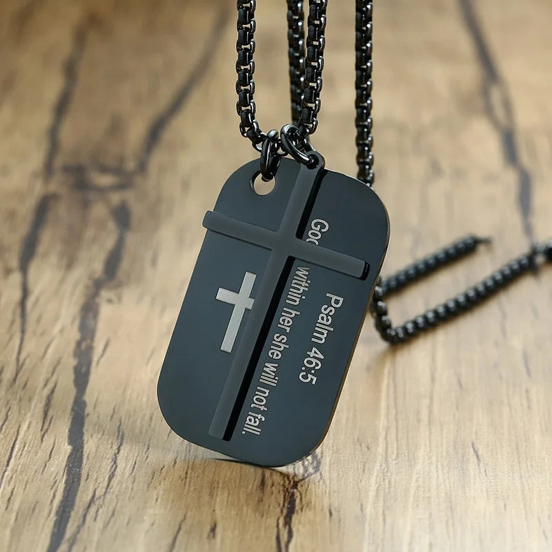 Vnox Cross and Bible Verse Dog Tag