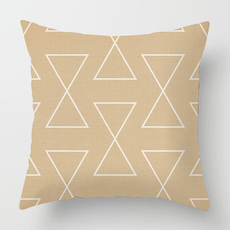 Geometric Light Brown Linen Patterned Cushion Cover