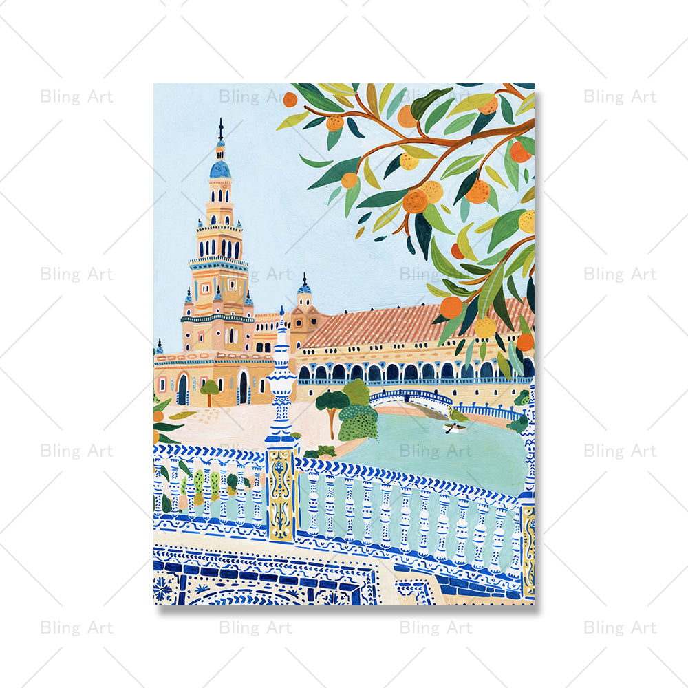 Painting Style City Travel Printed Wall Art