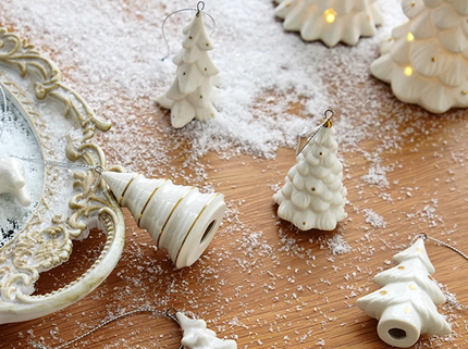 Snow Dusted Christmas Tree Hanging Ornaments