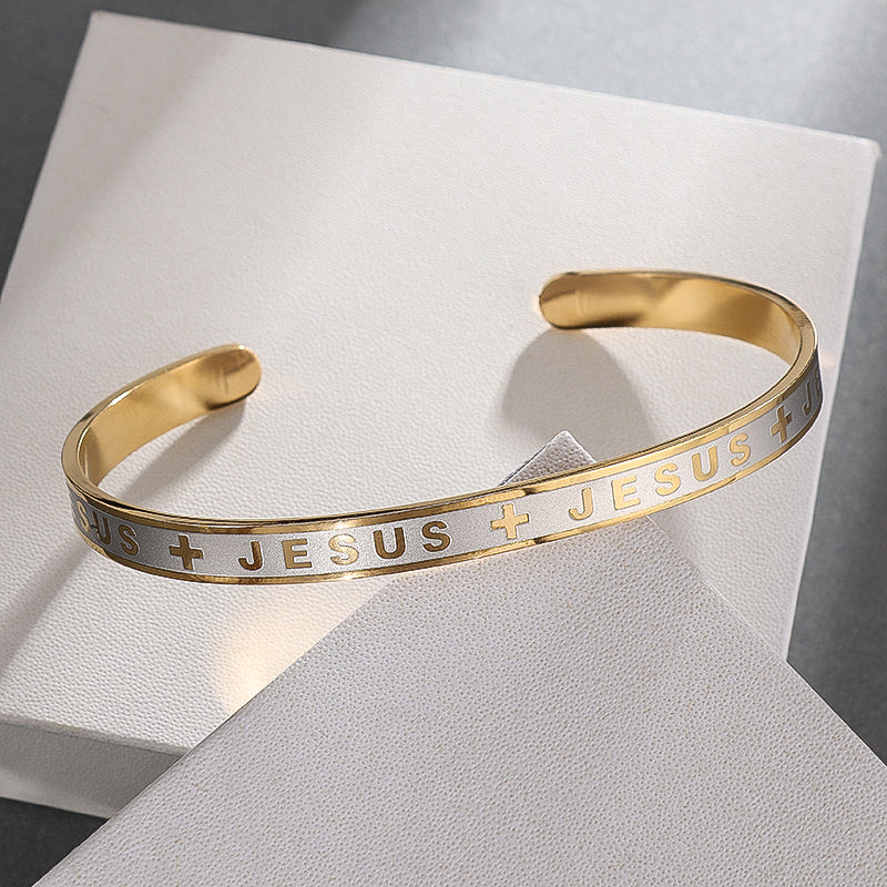 Gold Steel Christian Cuff