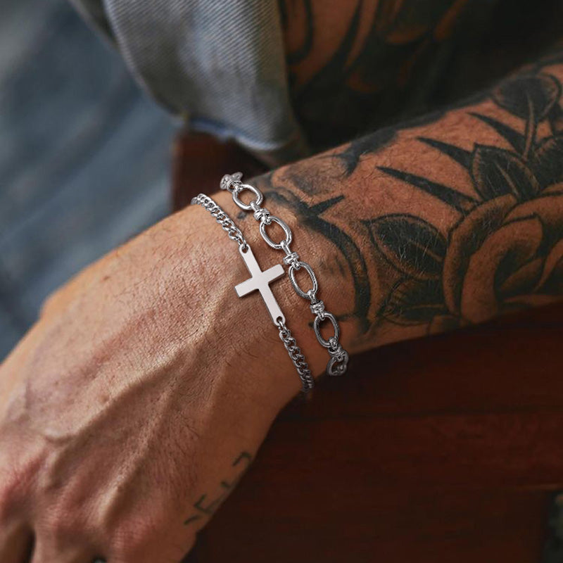 Stainless Steel Cross Narrow Cuban Chain Bracelet