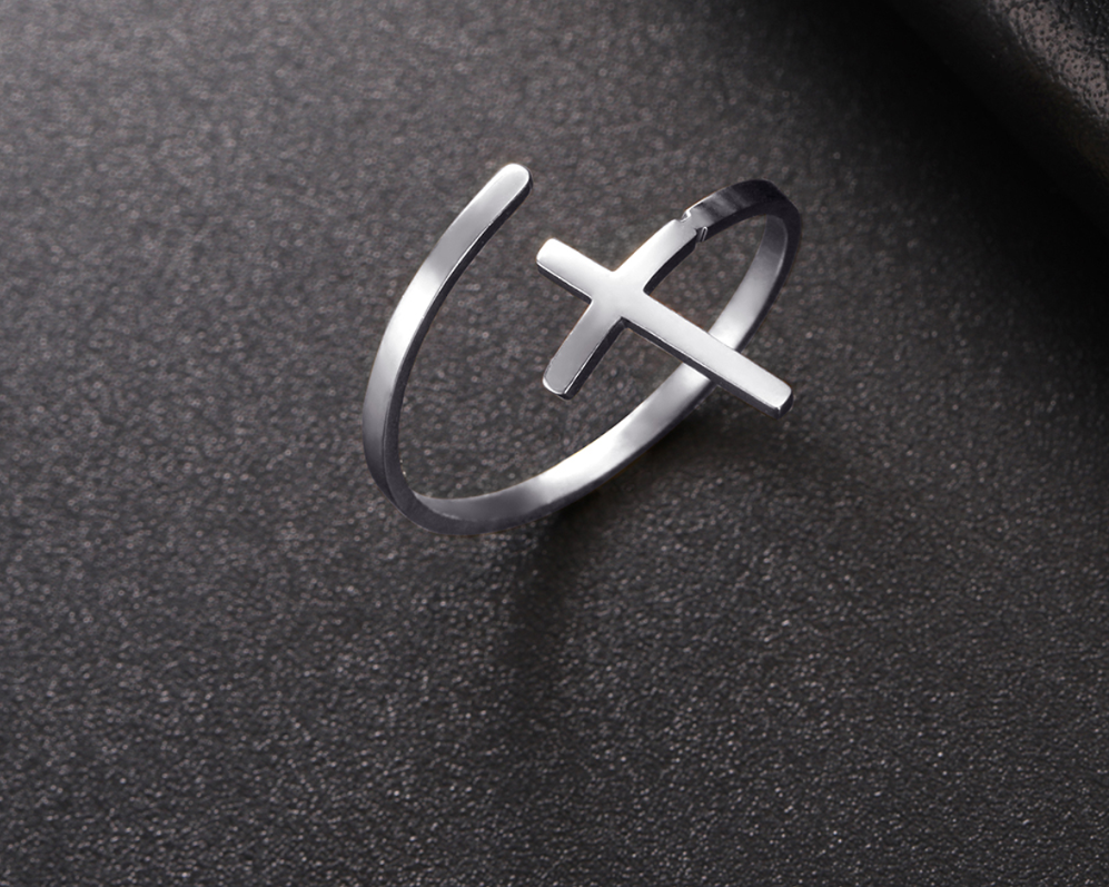 Adjustable Classic Stainless Steel Cross Ring