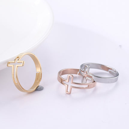 Hollow Cross Adjustable Stainless Steel Ring