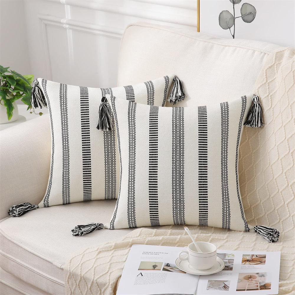 Olanly Striped Cotton Cushion Cover