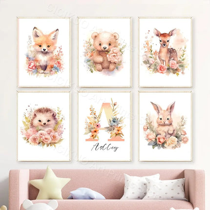 Floral Forest Animals Children's Printed Wall Art