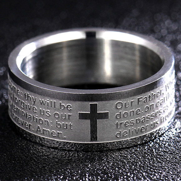 English Steel Cross Engraved Ring