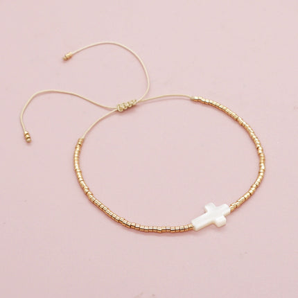 Beaded Gold Cross Bracelet