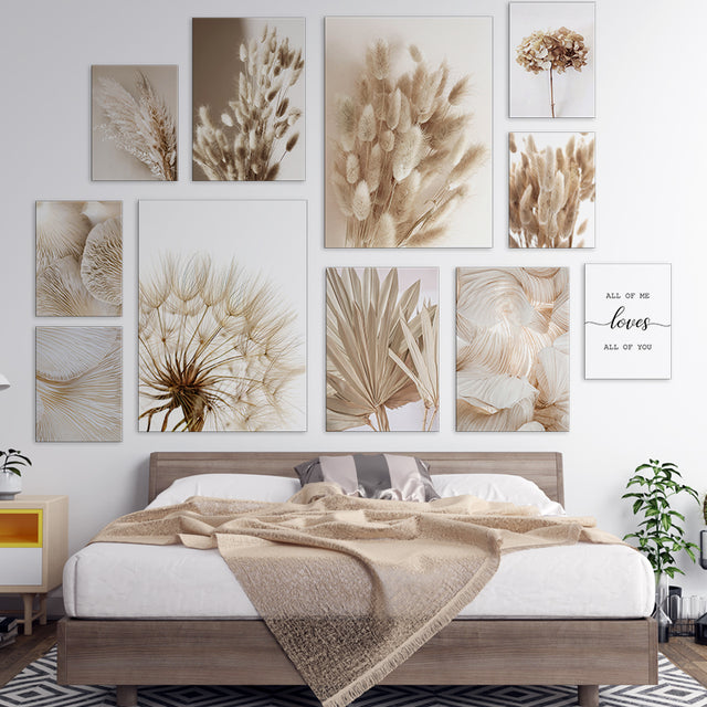 Beige Flower Reed Printed Wall Art