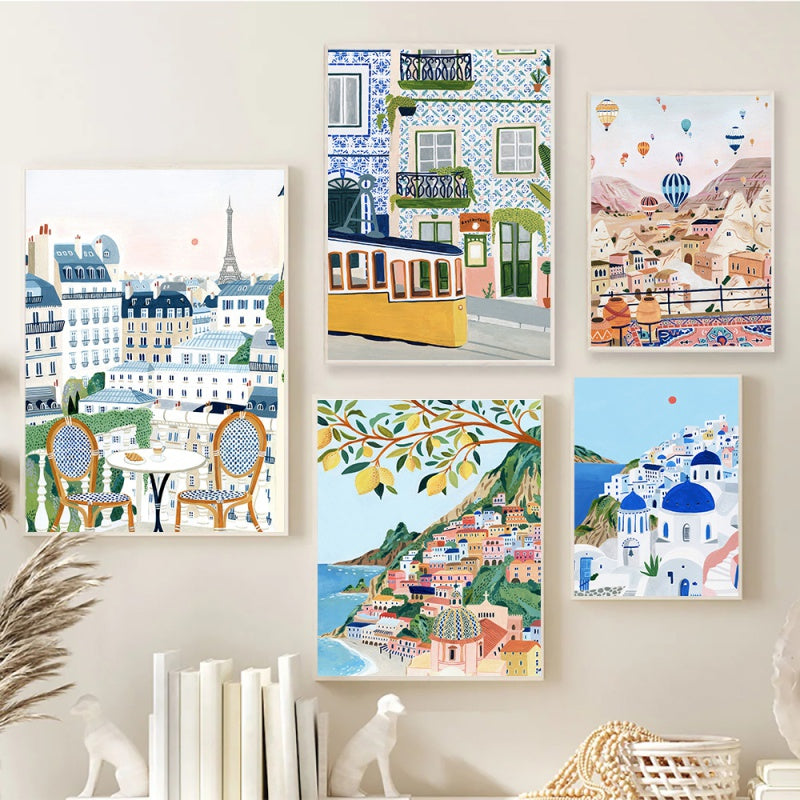 Painting Style City Travel Printed Wall Art