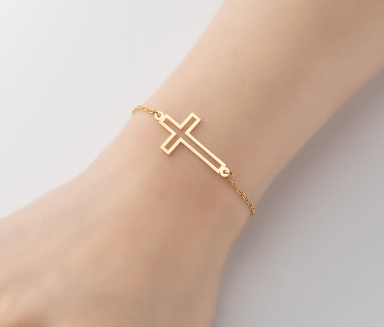 Stainless Steel Hollow Gold Cross Bracelet