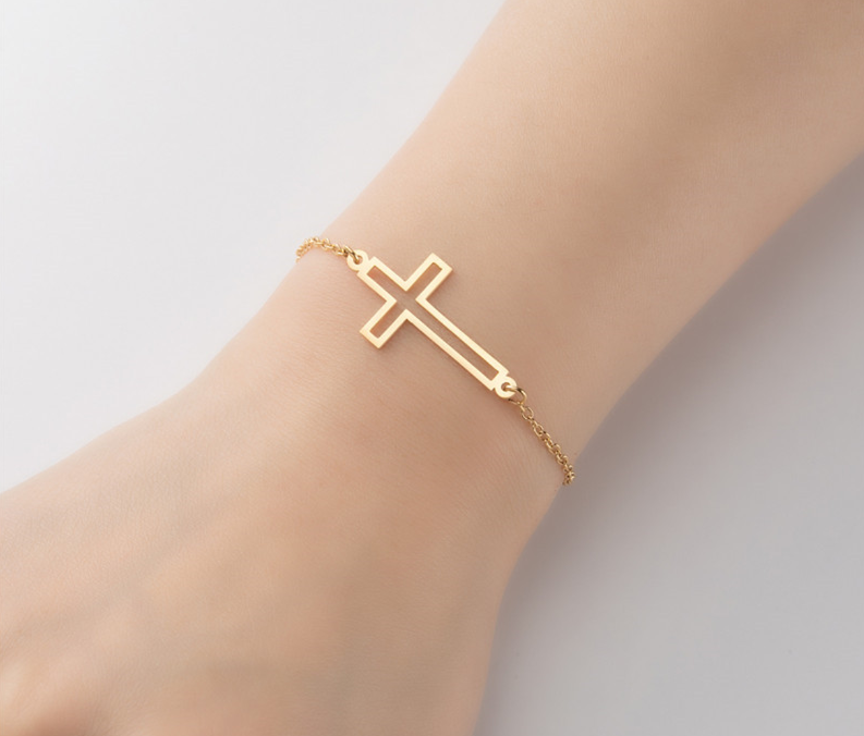 Hollow Gold Cross Pendant Bracelet