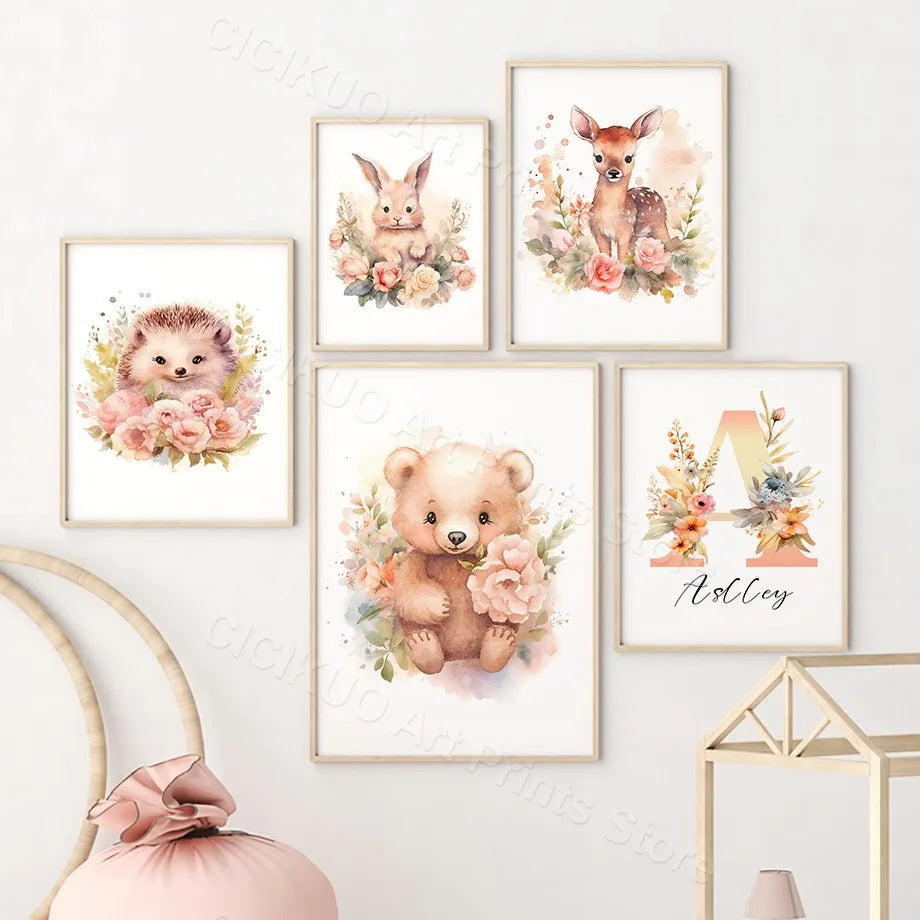 Floral Forest Animals Children's Printed Wall Art