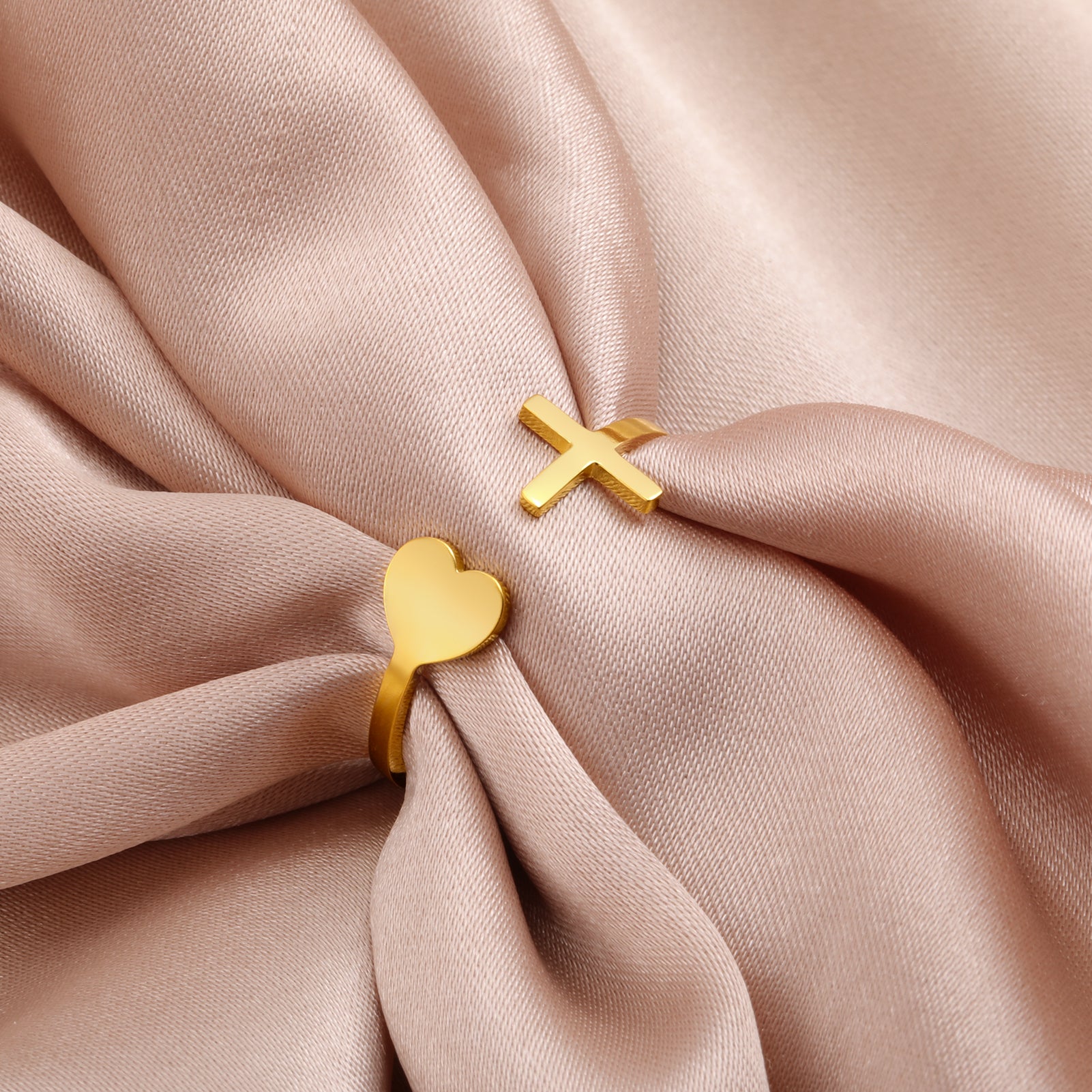 Stainless Steel Cross Heart Adjustable Open Ring